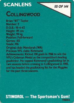1988 Scanlens VFL #115 Brian Taylor Back